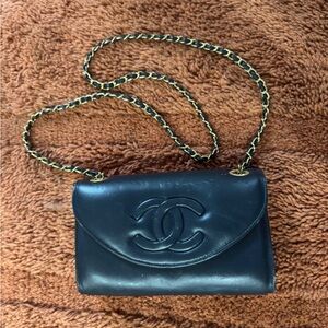 Vintage Chanel Navy Leather Crossbody Bag